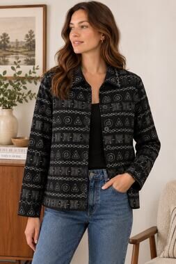 Christopher & Banks Embroidered Jacket | Art Print Blazer L ✨